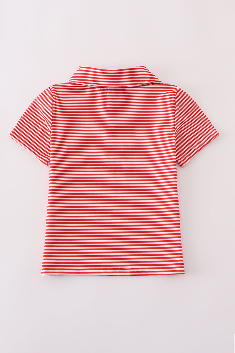 Red stripe football embroidery button down shirt