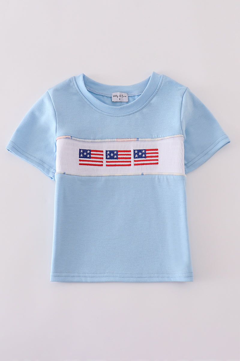 Blue flag embroidery top