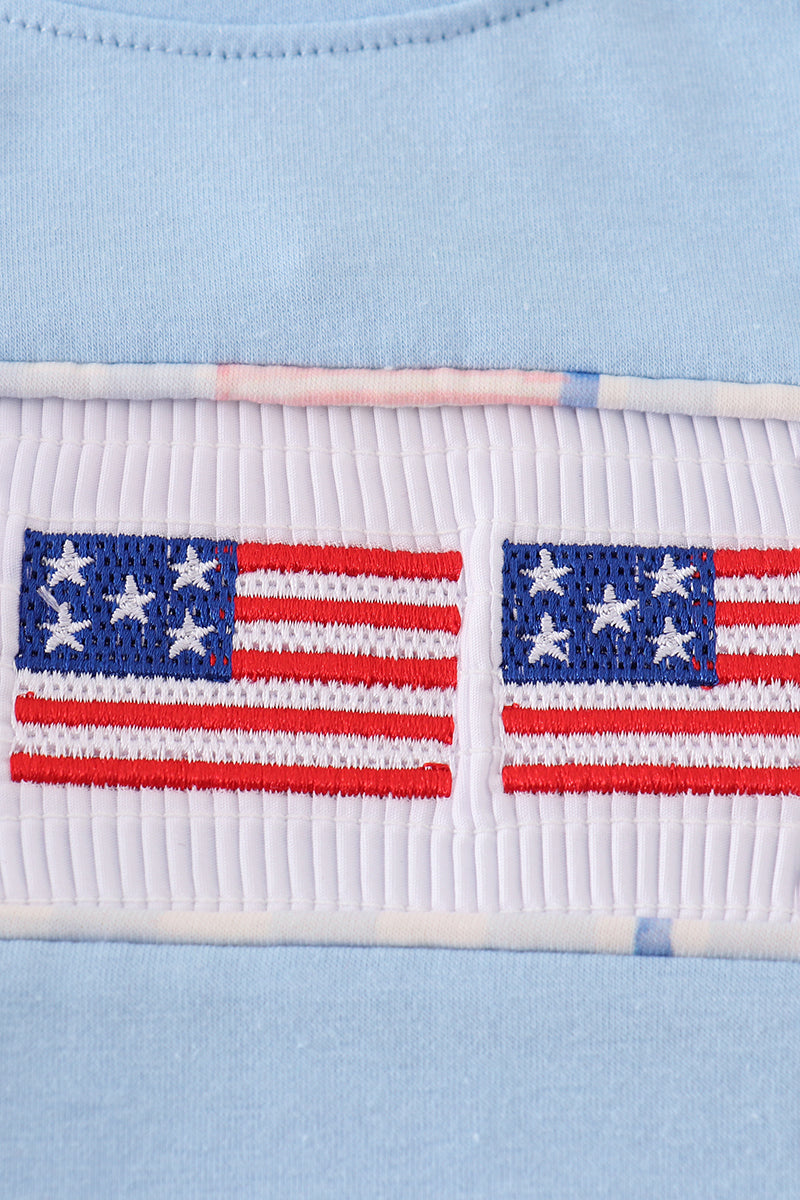 Blue flag embroidery top