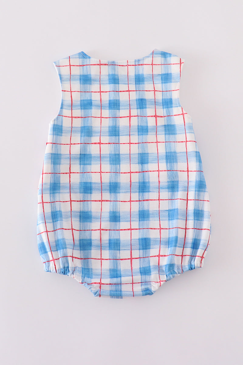 Flag embroidery smocked plaid bubble