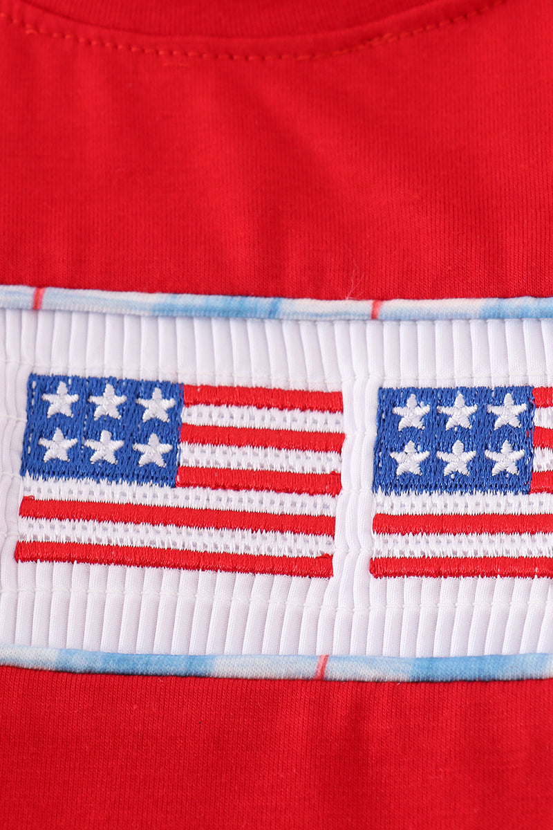 Flag embroidery smocked top