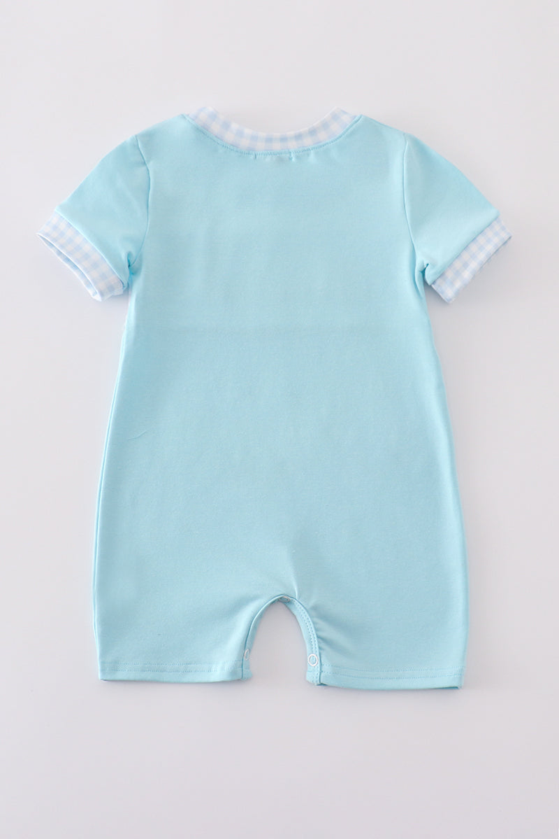 Blue fire truck police car embroidery smocked romper