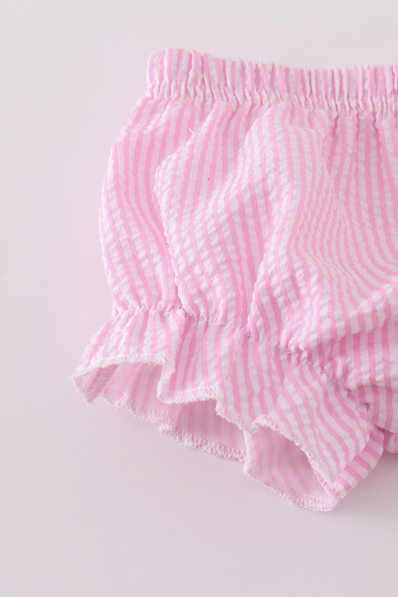 Pink stripe seersucker sailboat embroidery bloomer set