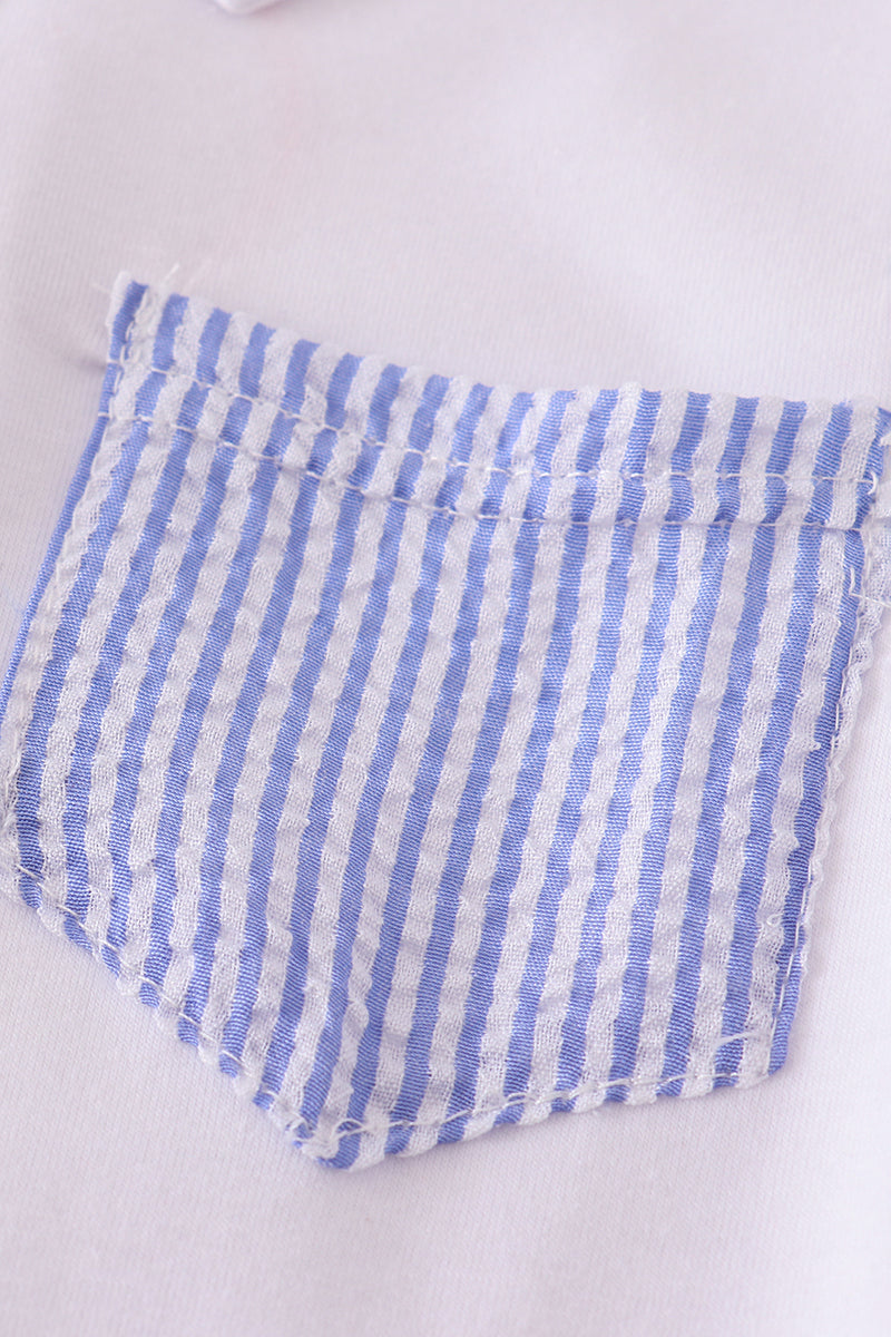 Blue stripe seersucker shorts set