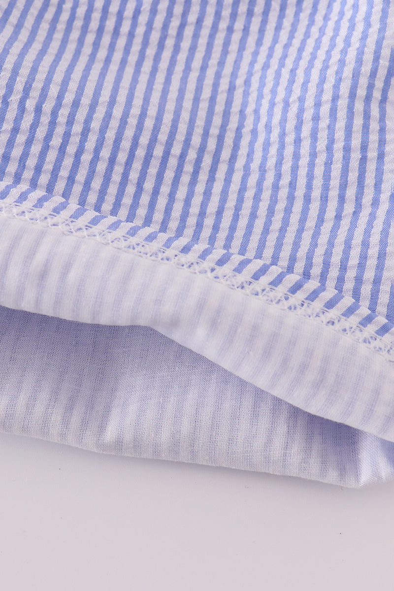 Blue stripe seersucker shorts set