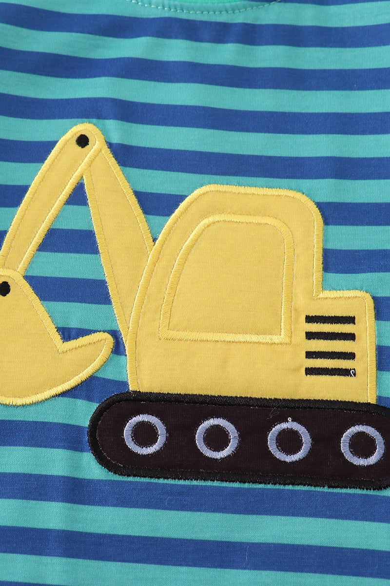 Teal stripe excavator applique top