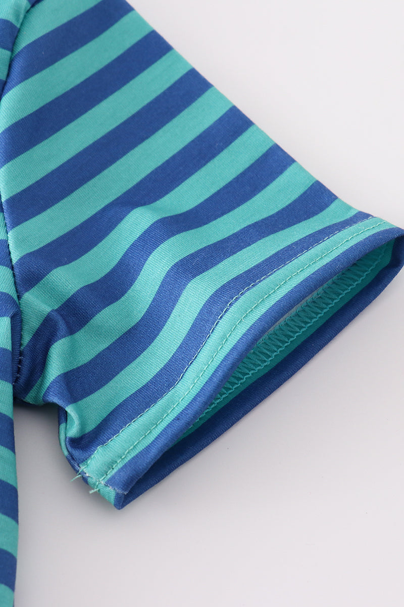 Teal stripe excavator applique top