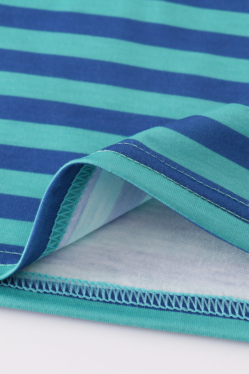Teal stripe excavator applique top
