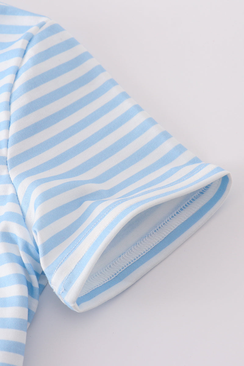 Blue character applique stripe top