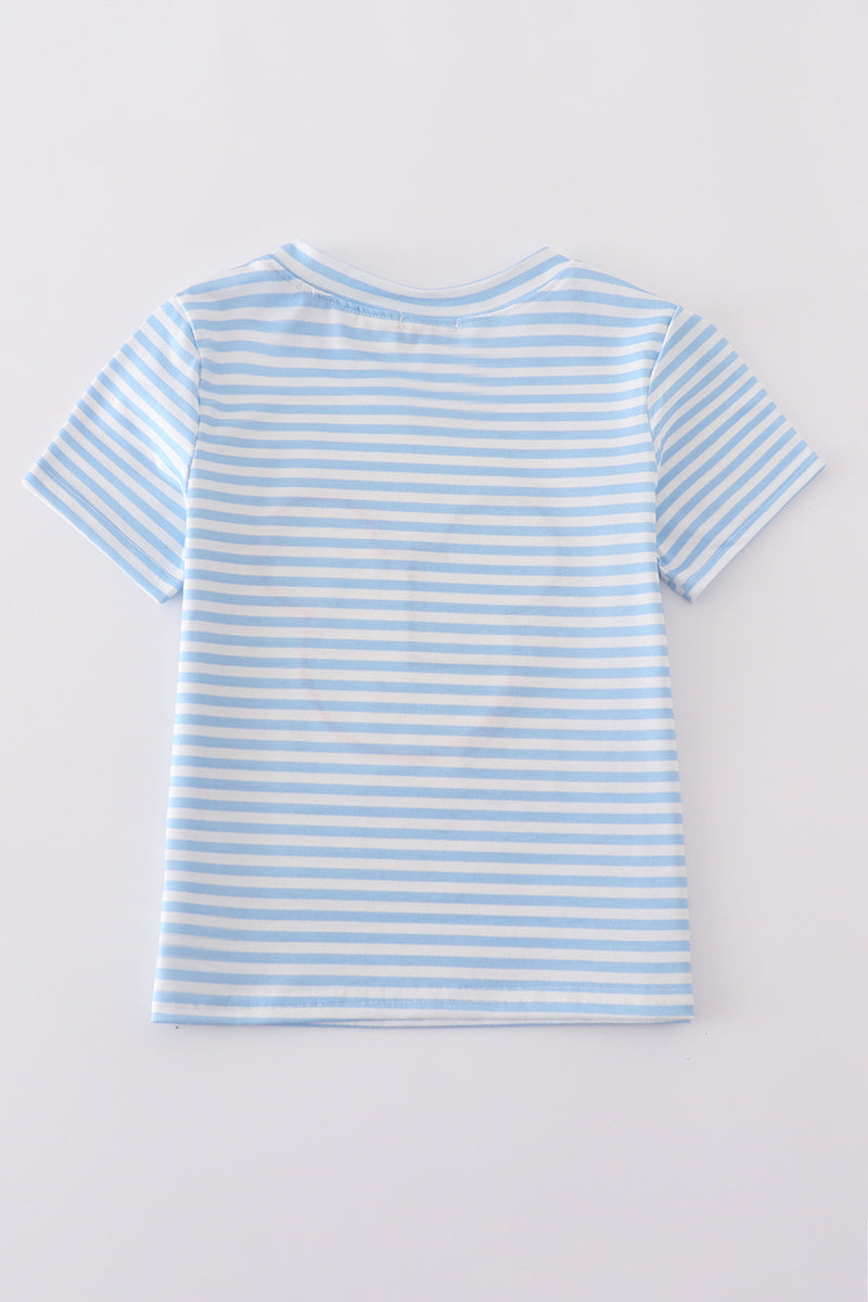 Blue character applique stripe top