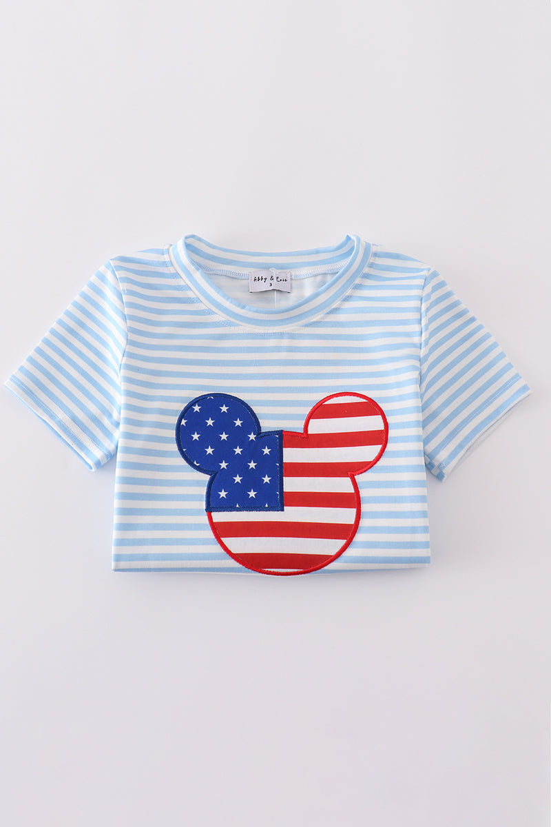 Blue character applique stripe top