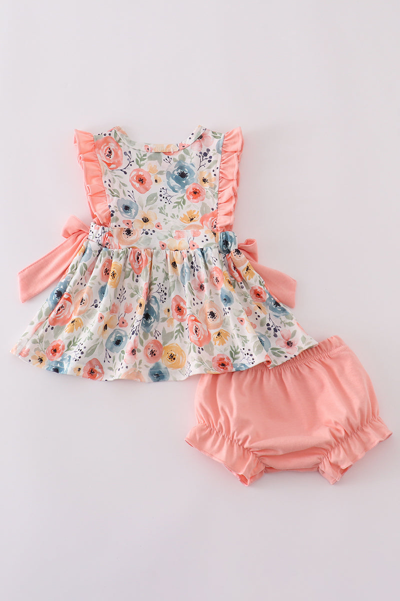 Floral crab embroidery ruffle bloomer set