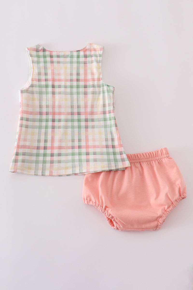 Crab embroidery plaid bloomer set