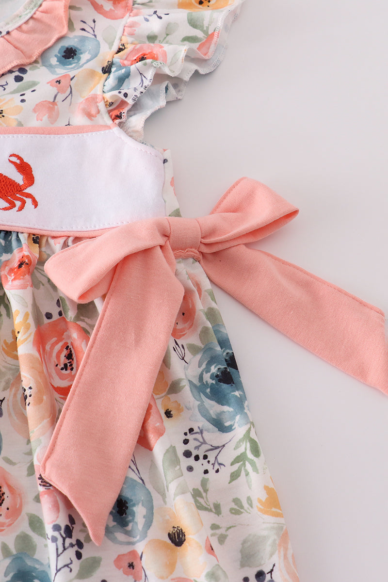 Floral crab embroidery ruffle shorts set