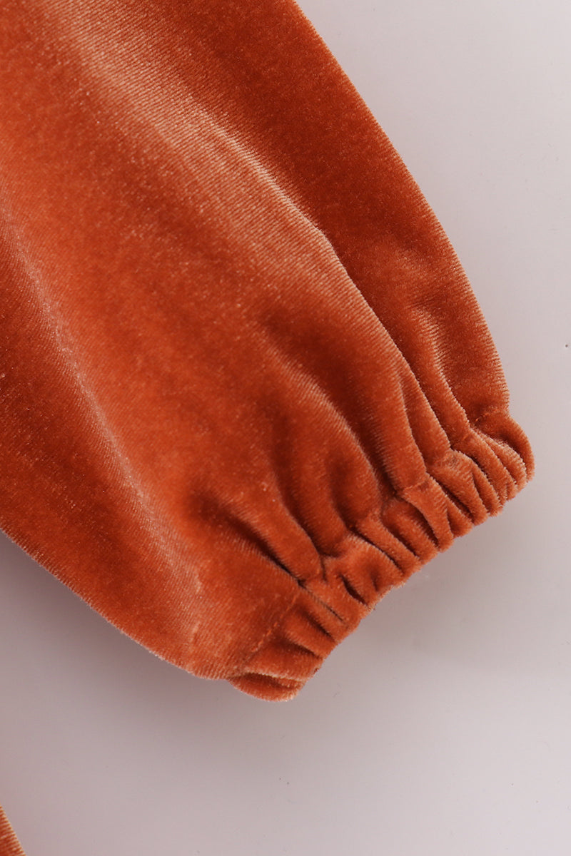 Premium Caramel velvet lace girl dress