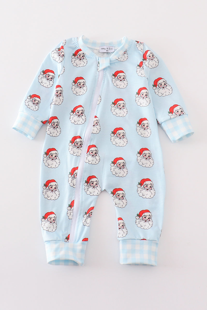 Blue christmas santa claus zipper unisex romper