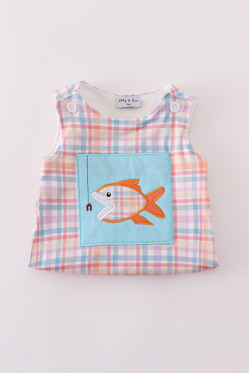 Blue plaid fish embroidery bubble
