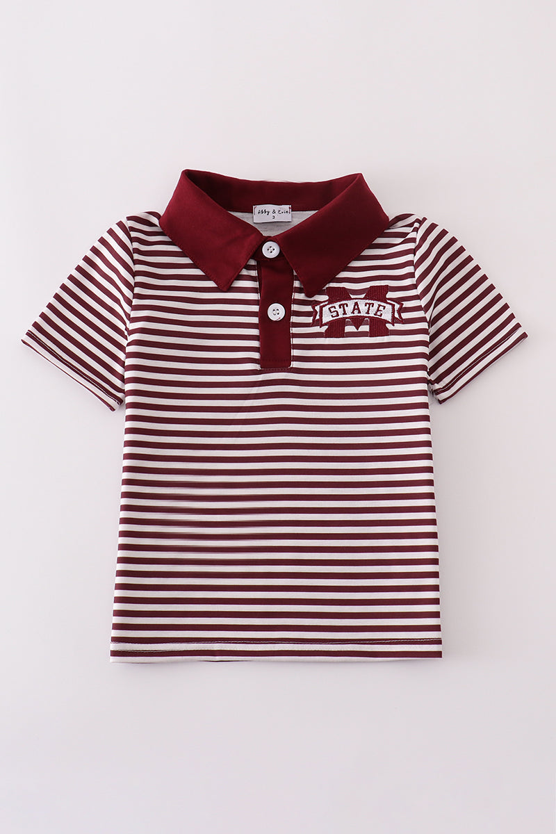Maroon Mississippi embroidery button down shirt