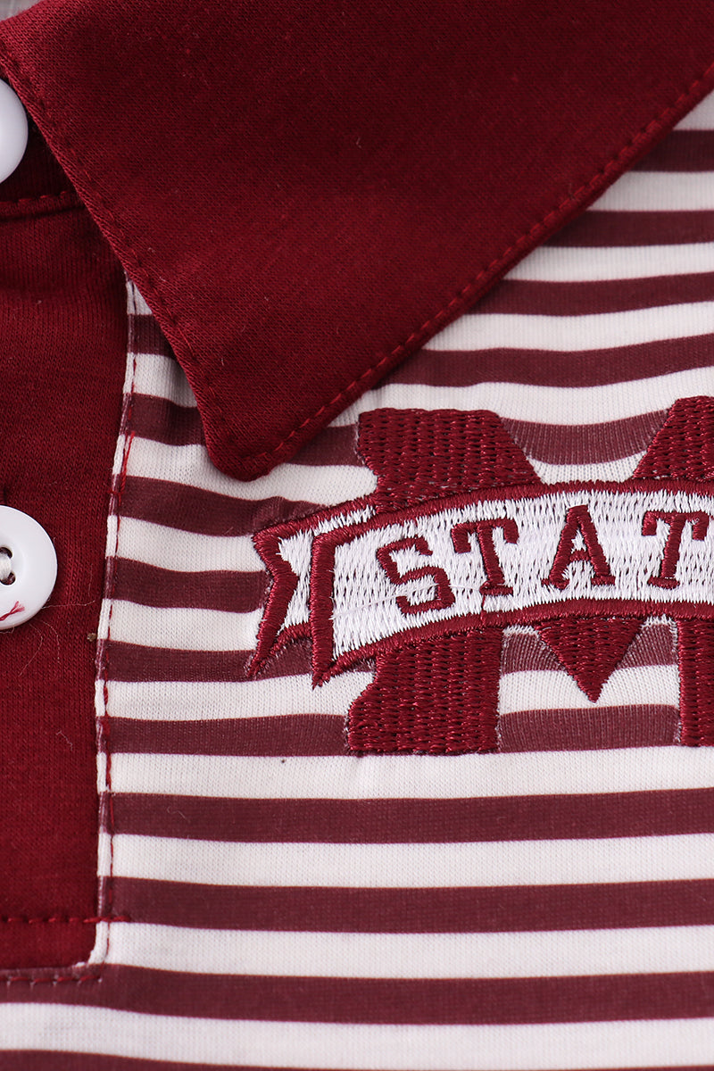 Maroon Mississippi embroidery button down shirt