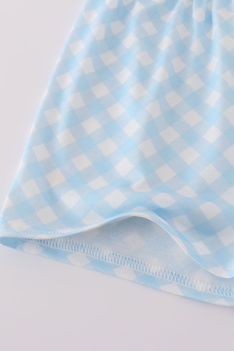 Blue flag embroidery gingham shorts set