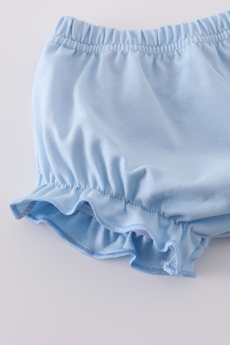 Blue farm applique plaid bloomer set