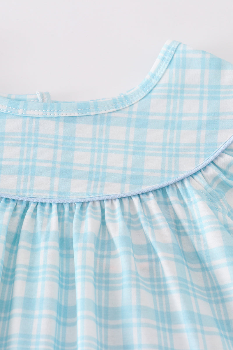 Blue farm applique ruffle shorts set