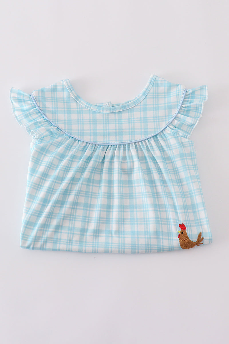 Blue farm applique ruffle shorts set