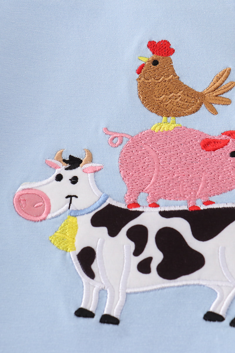 Blue farm applique shorts set