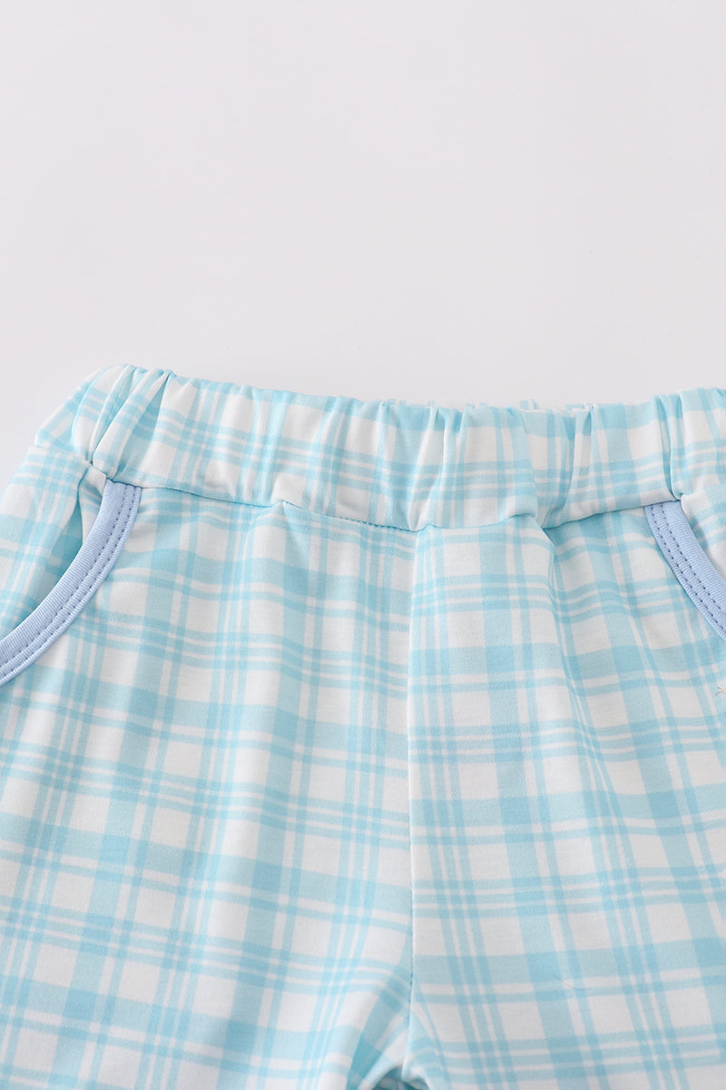 Blue farm applique shorts set