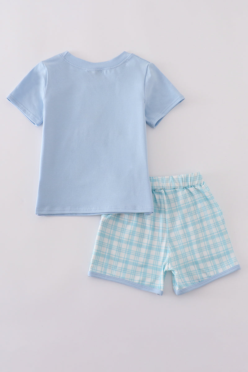 Blue farm applique shorts set