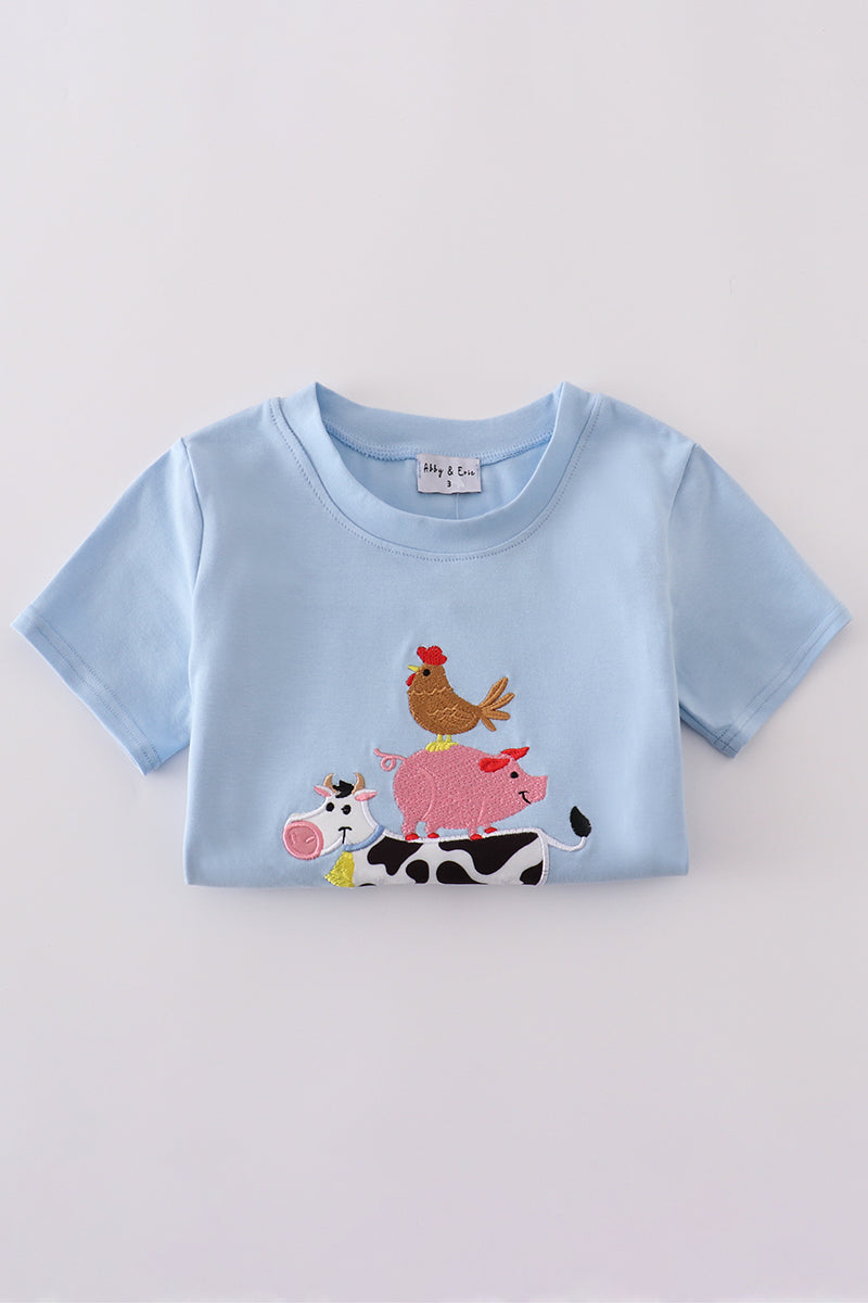 Blue farm applique shorts set