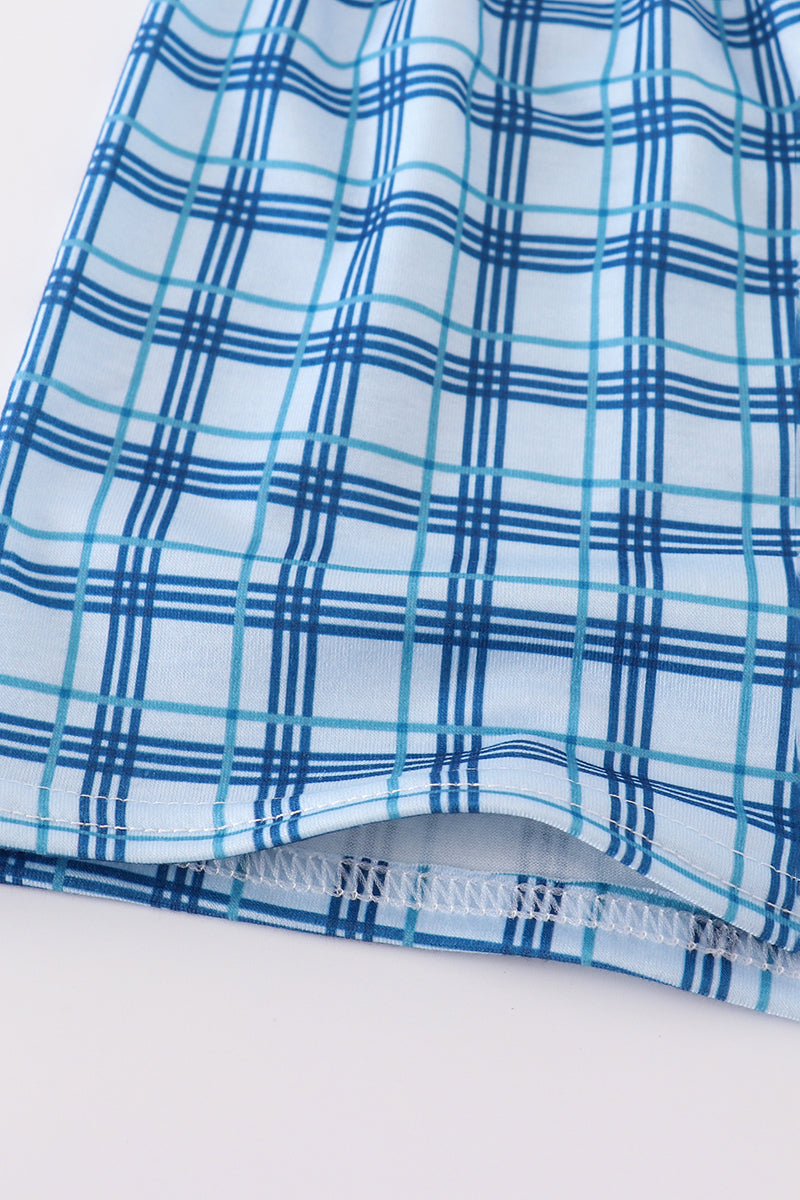 Blue sailboats embroidery smocked shorts set