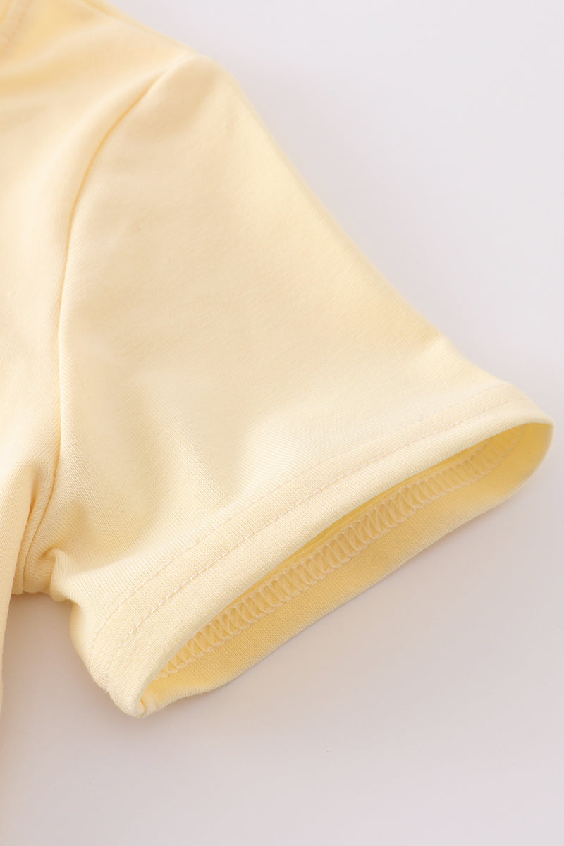 Yellow golf cart applique gingham shorts set