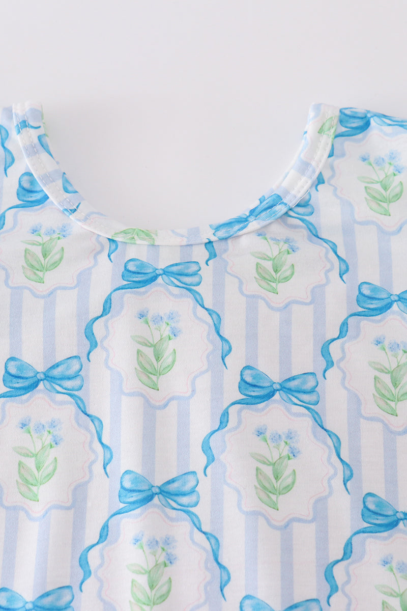 Blue floral bow tie shorts set