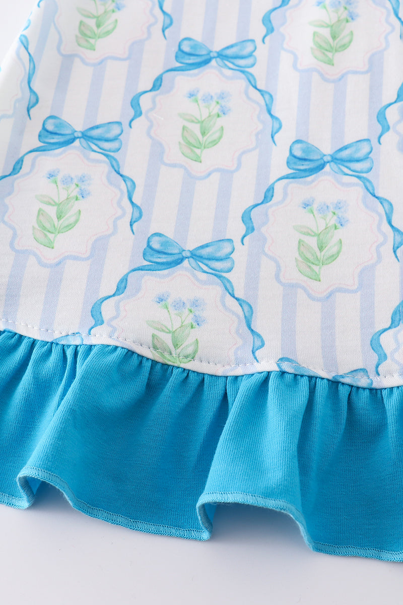 Blue floral bow tie shorts set