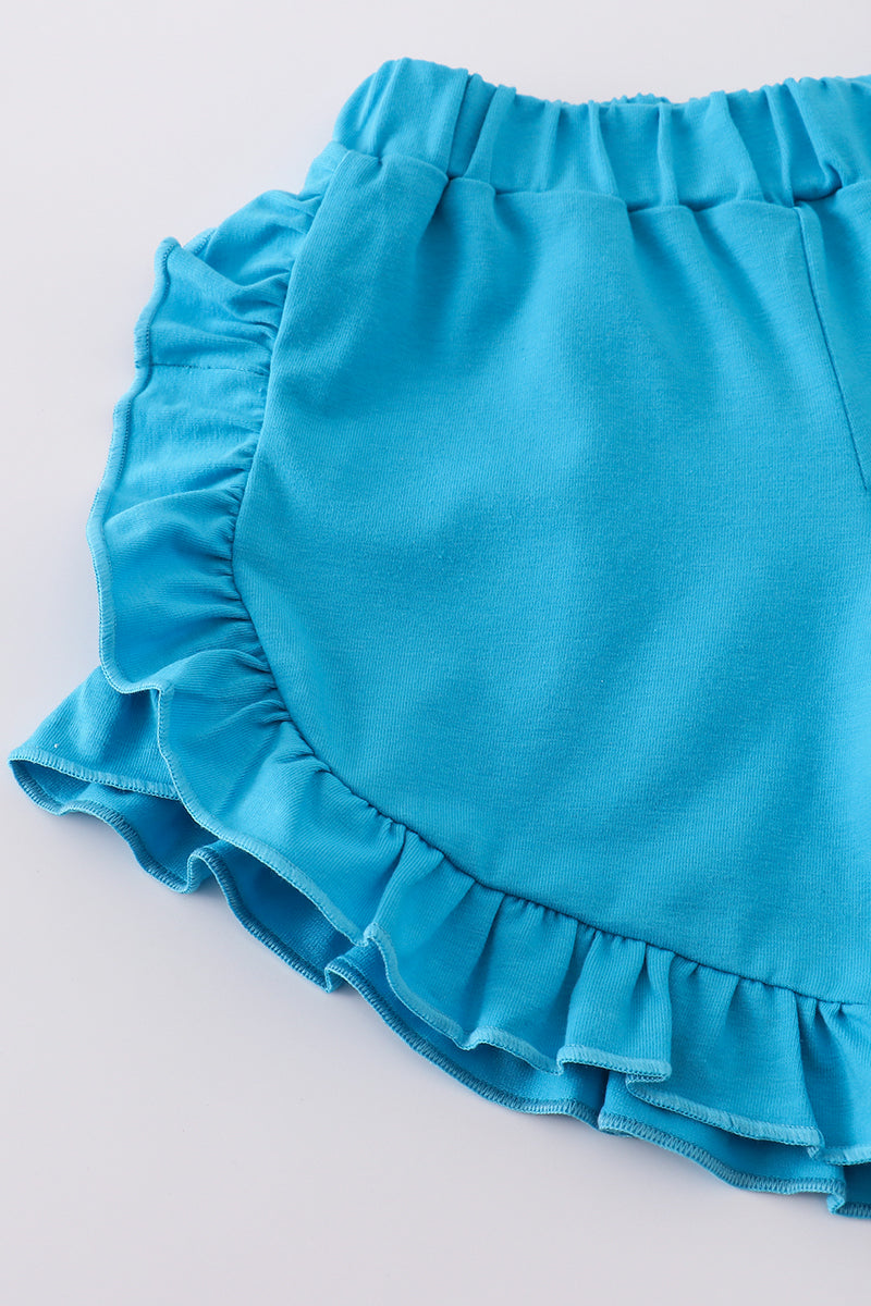Blue floral bow tie shorts set