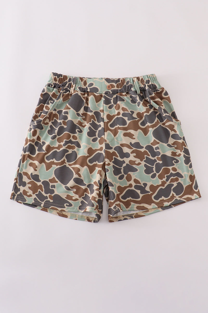 Green camouflage print dad&me shorts