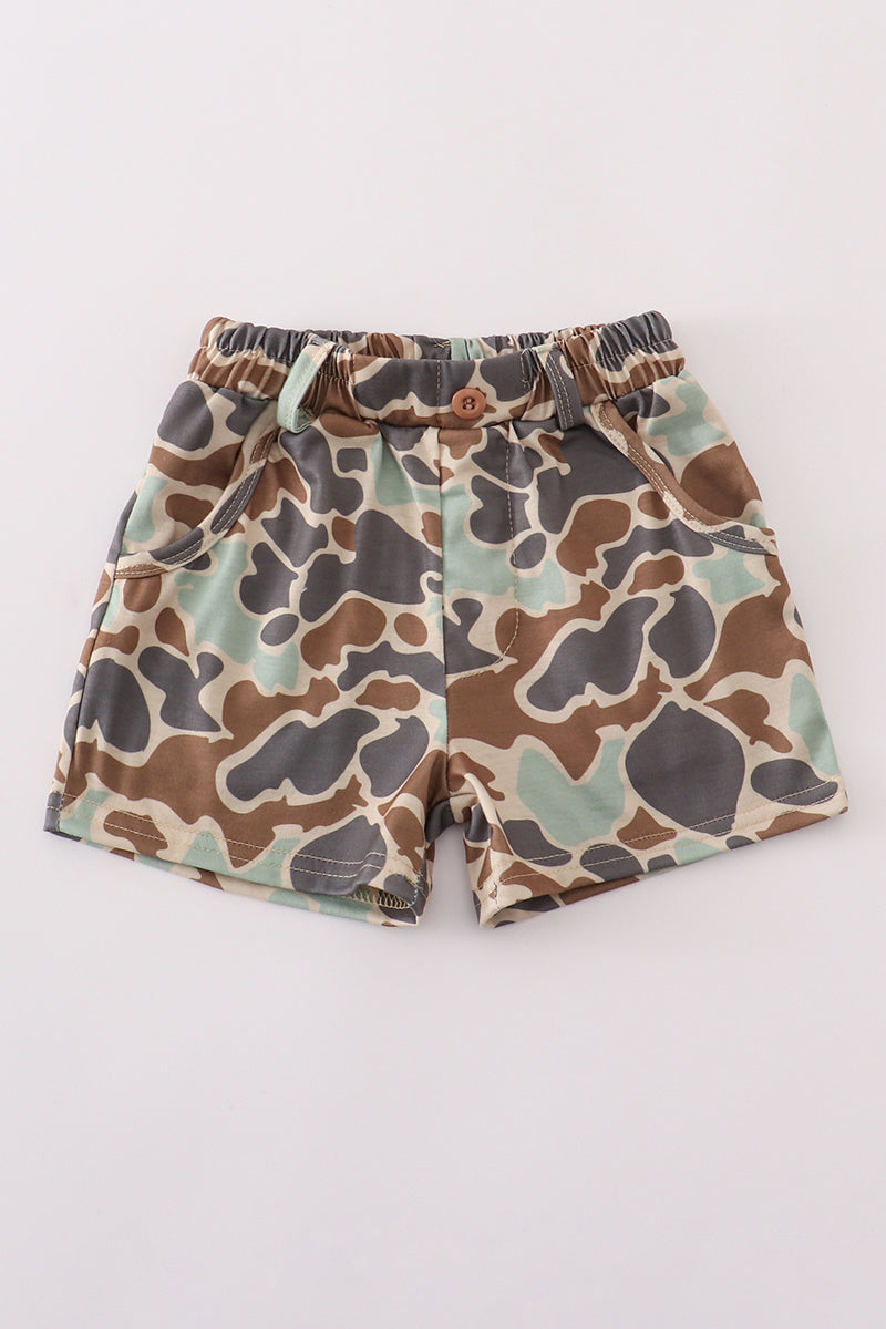 Green camouflage print dad&me shorts