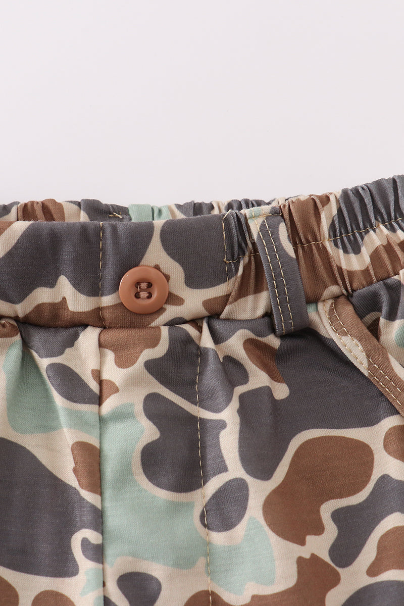 Green camouflage print dad&me shorts