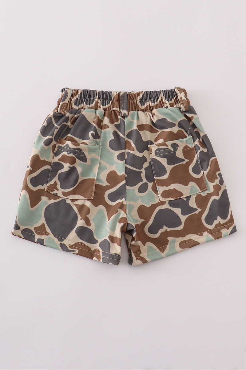 Green camouflage print dad&me shorts