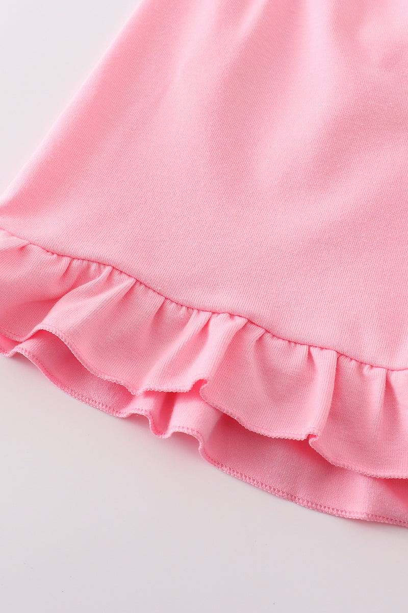 Pink let's go girls boots bow floral smocked shorts set