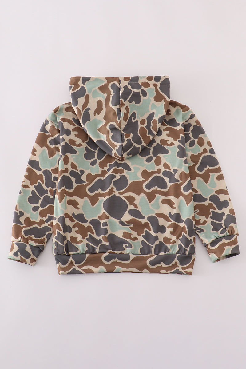 Green camouflage print hoodie