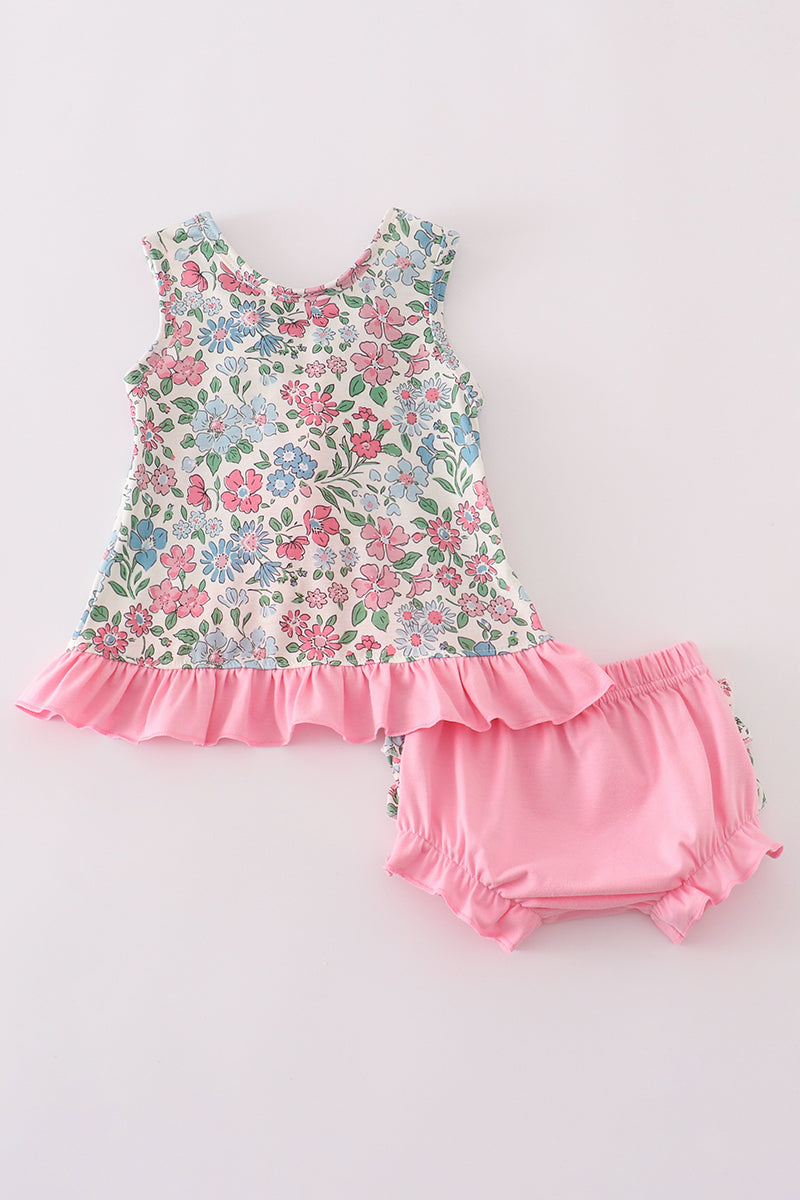 Vintage floral print ruffle bloomer set