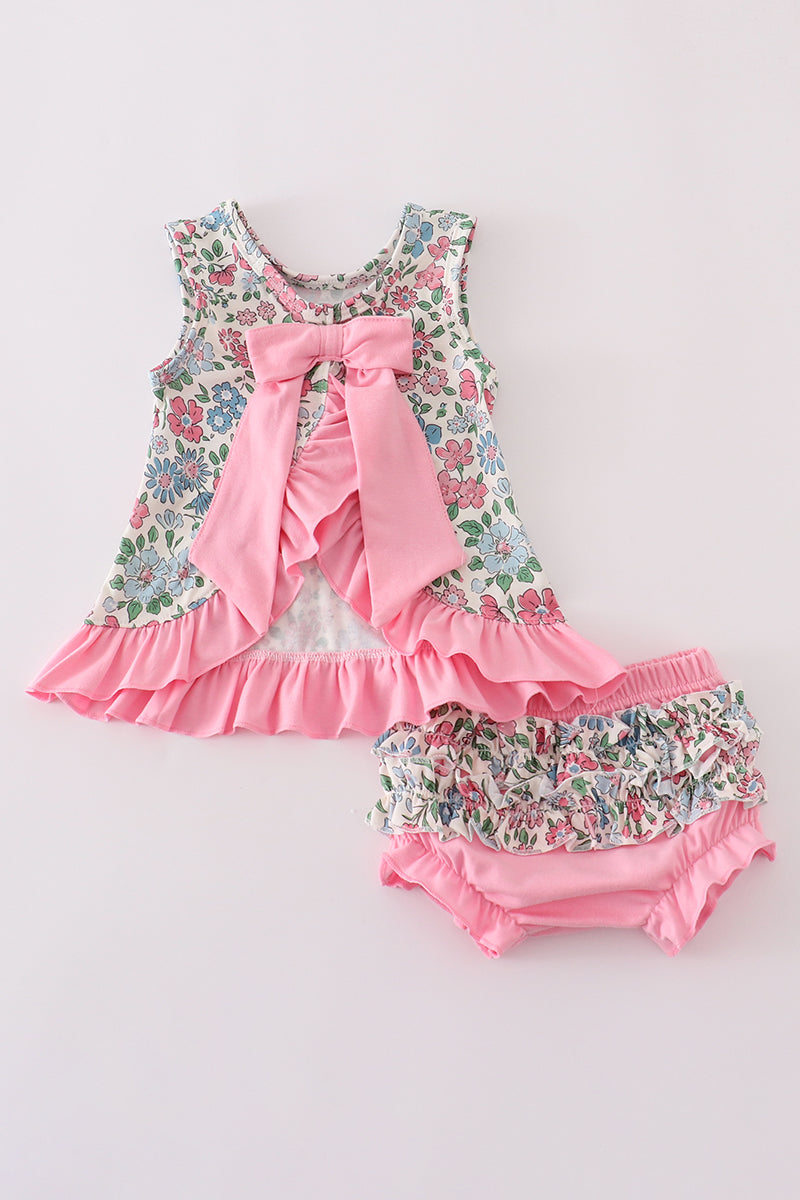 Vintage floral print ruffle bloomer set