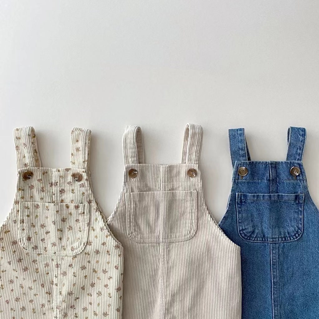 Spring And Autumn Floral Denim Suspender Pants - Infant & Toddler