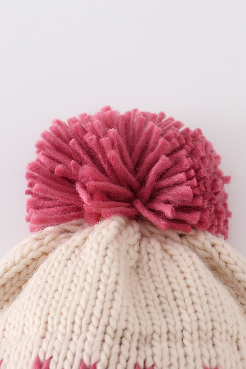 Cream XOXO knit beanie pom pom hat