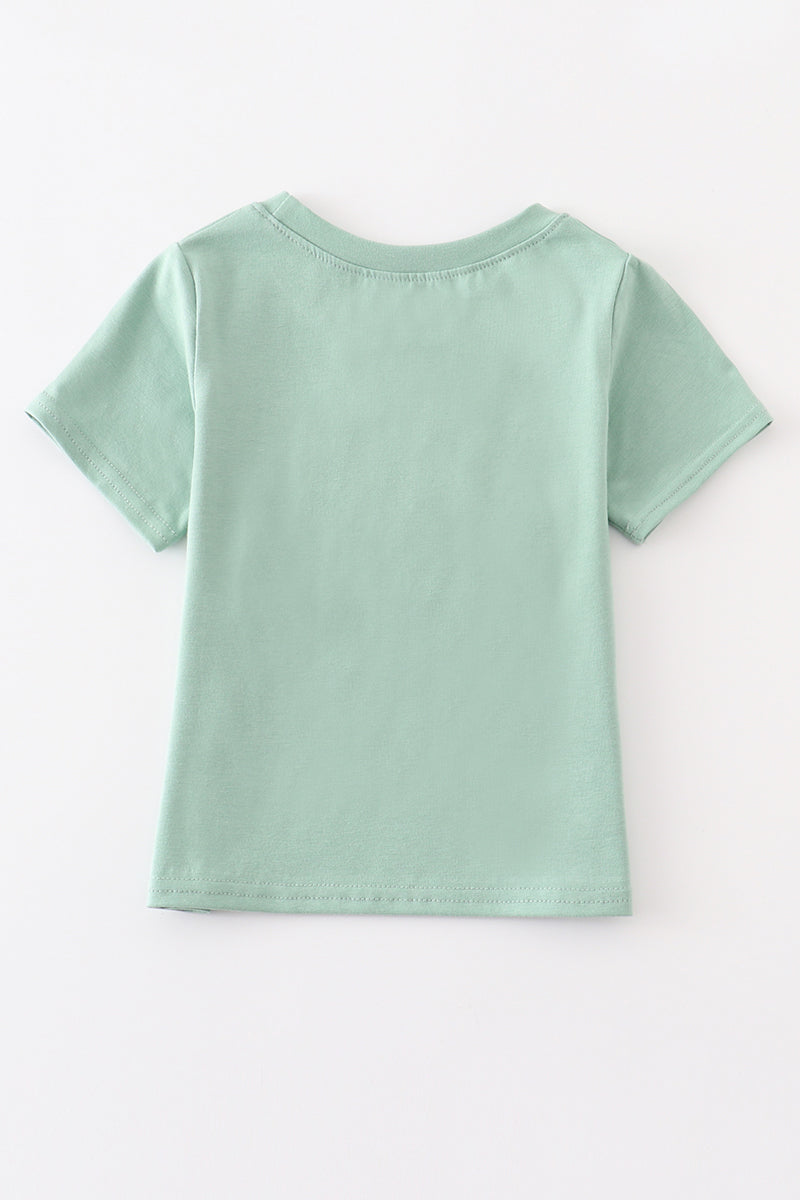 Green dog pumpkin french knot boy top