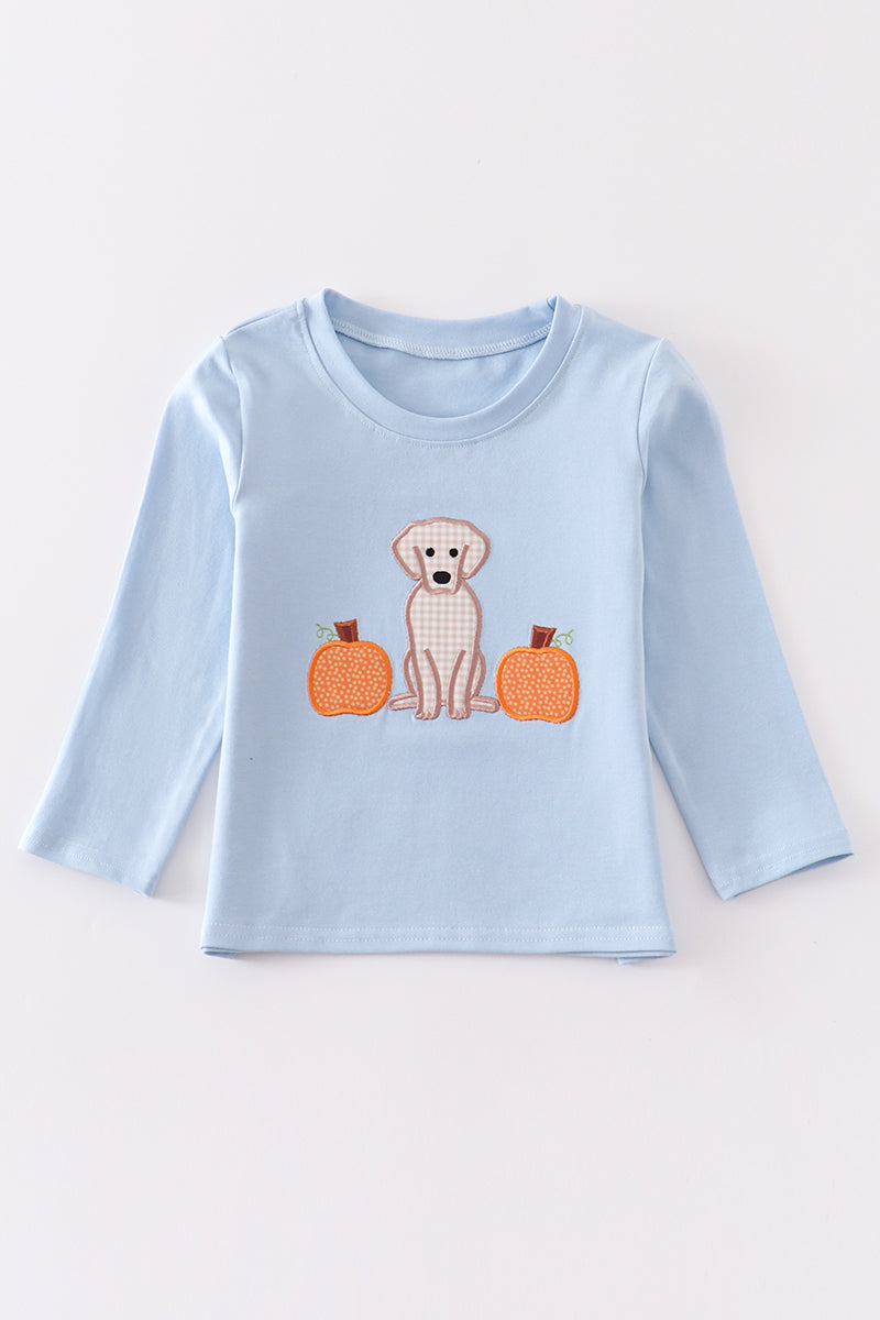 Blue Dog Pumpkin Applique Top