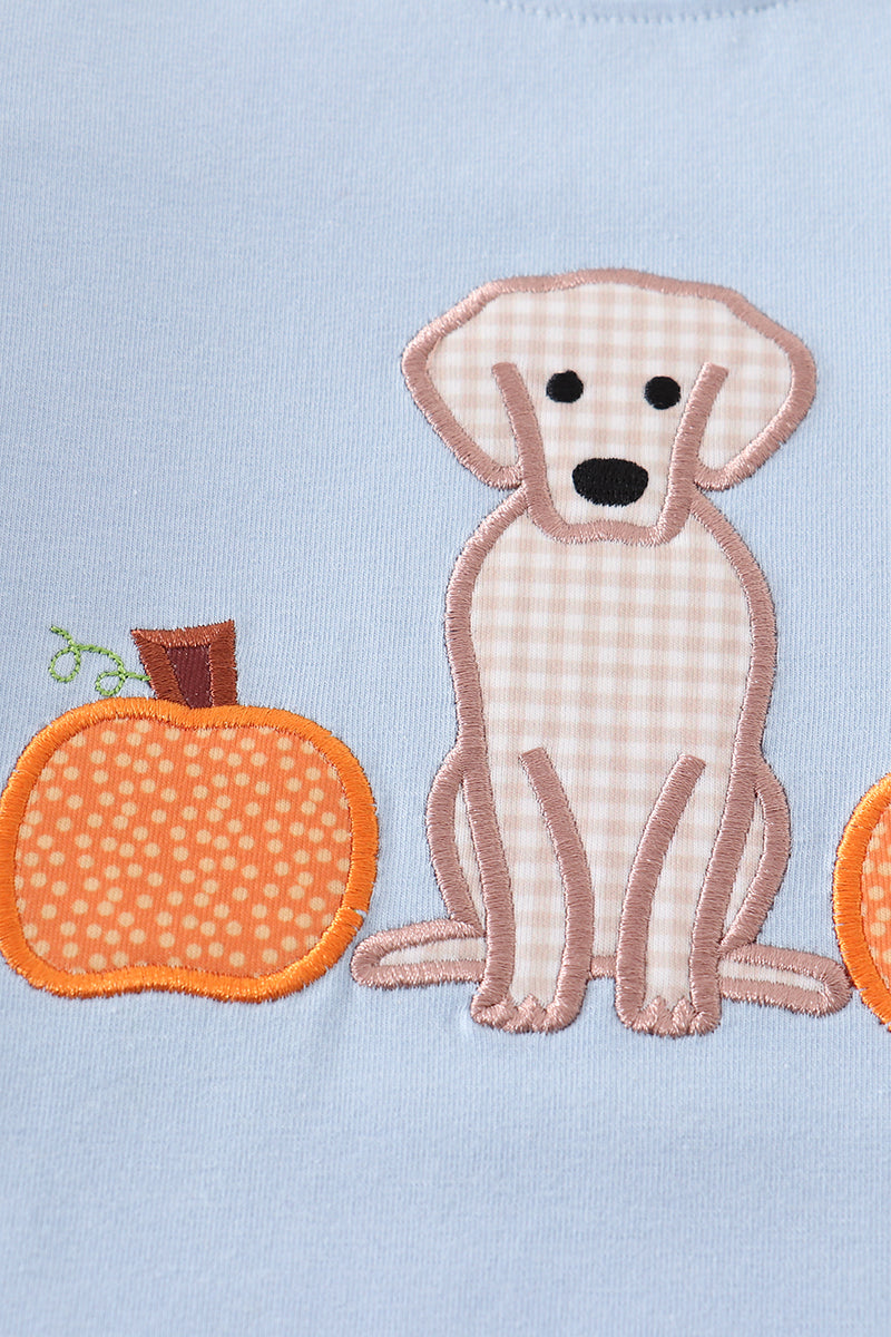 Blue Dog Pumpkin Applique Top