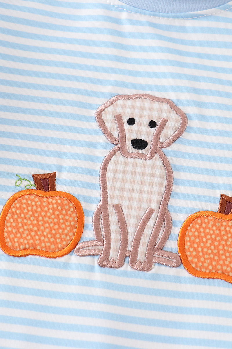 Blue Dog Pumpkin Applique Romper - Boy